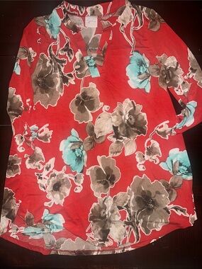Sew In Love Red Tunic with Teal and Taupe Floral Print